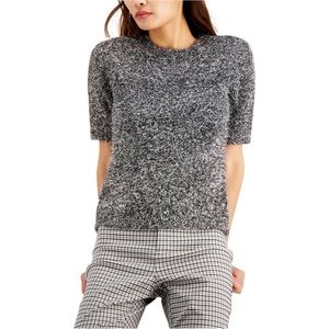 INC Womens Black Fitted Fuzzy Metallic Short Sleeve